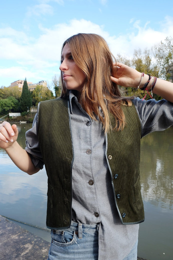 ALMA gilet in velluto a coste verde