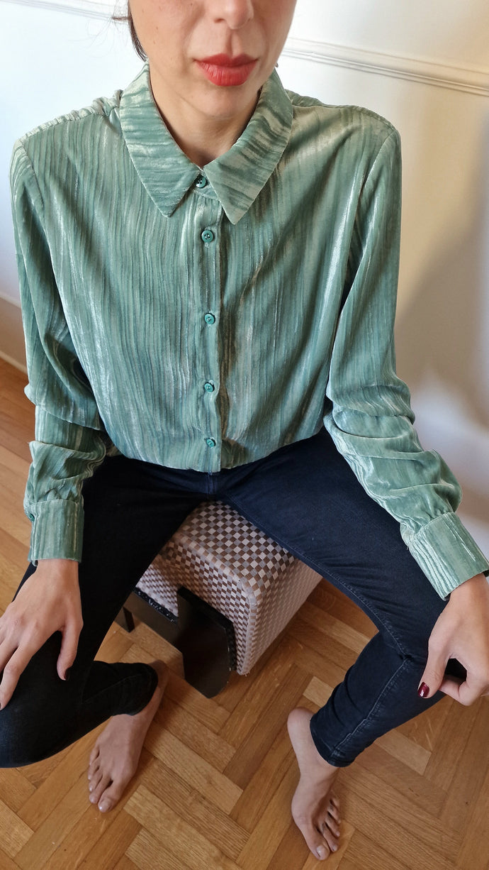 ALICE camicia in velluto verde acqua