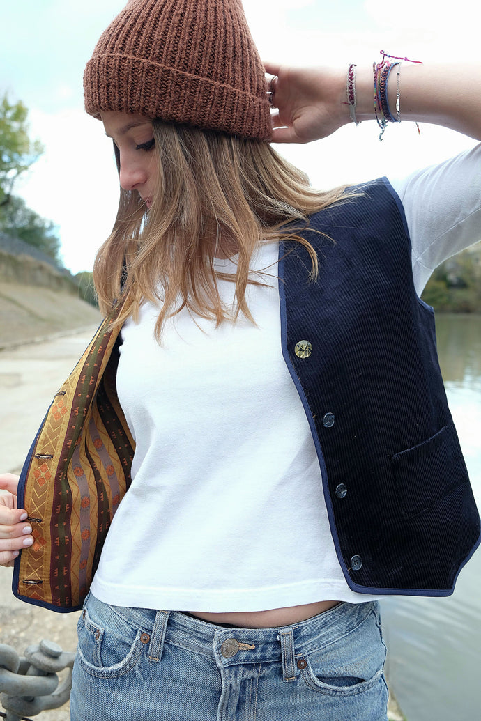 ALMA gilet in velluto a coste blu